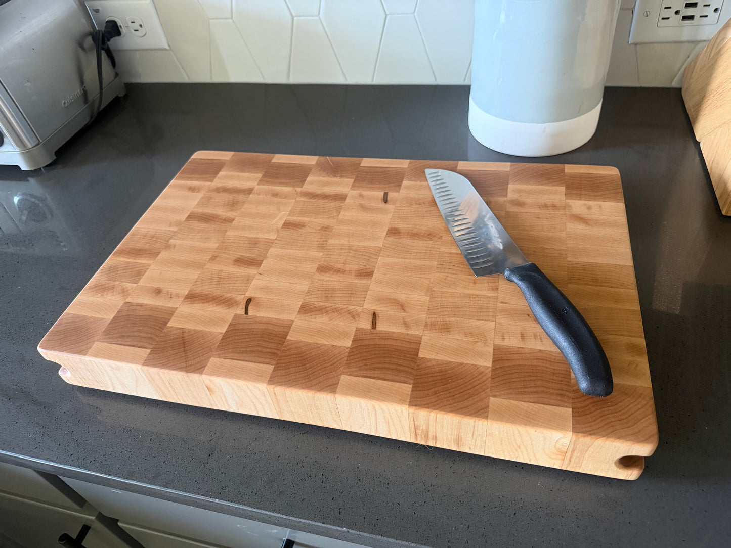 18-1/4"X11-3/4"X2" Maple End Grain Cutting Bd. w/hand hold all the way across the edge of each end