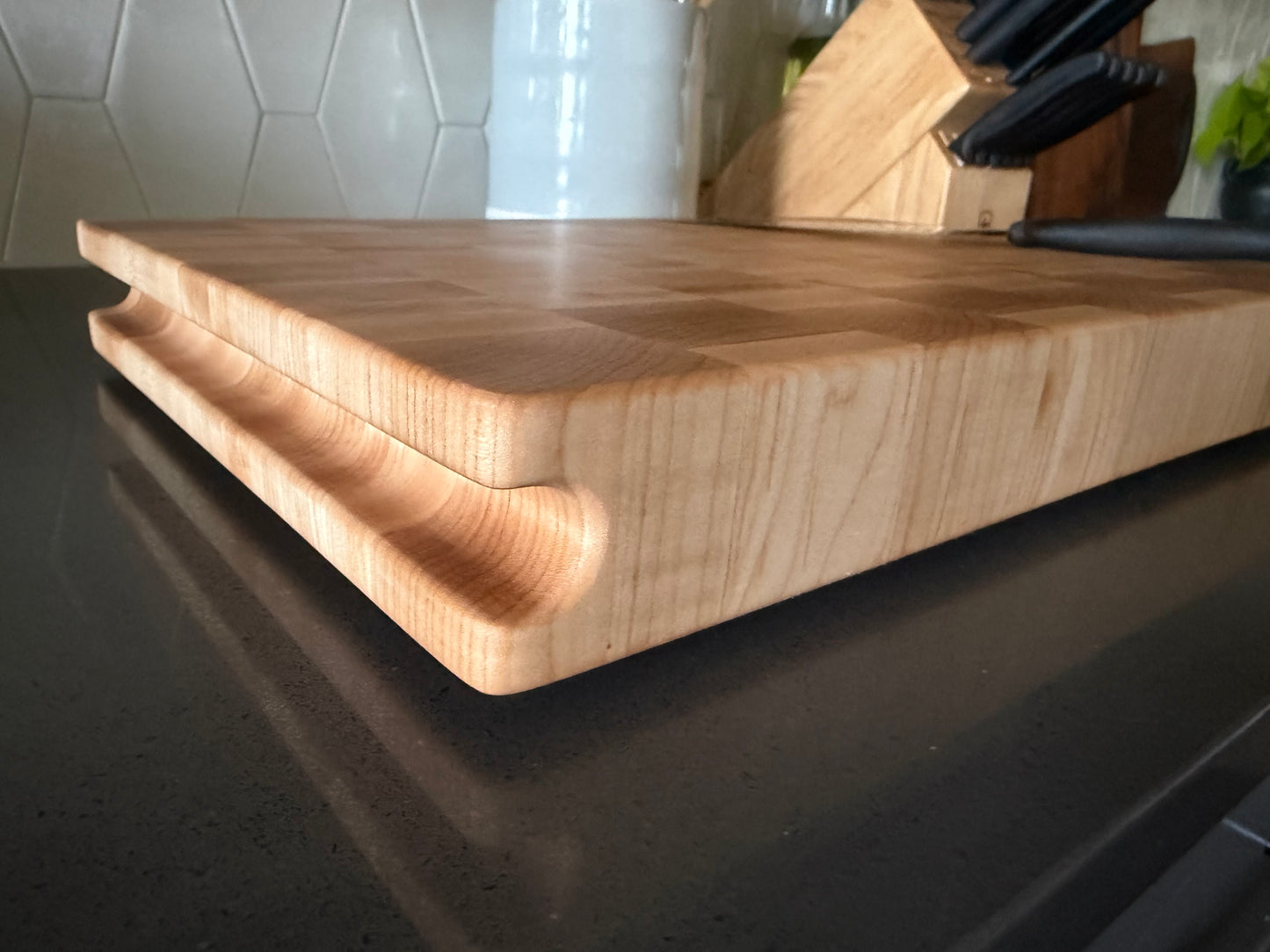 18-1/4"X11-3/4"X2" Maple End Grain Cutting Bd. w/hand hold all the way across the edge of each end