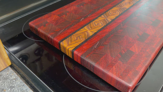 17-5/8"X13-3/4"X1-1/4" Padauk w/Canarywood & Wenge End Grain Cutting Board